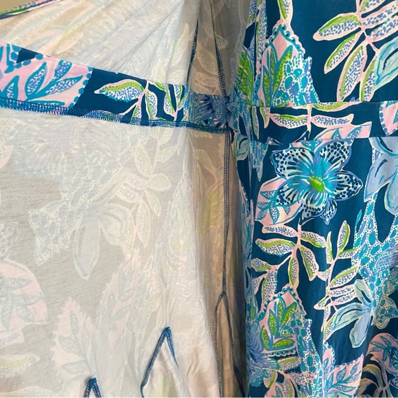 Lilly Pulitzer Kessler  Blue‎ Floral Dress wrap dress puff sleeve - Picture 6 of 7